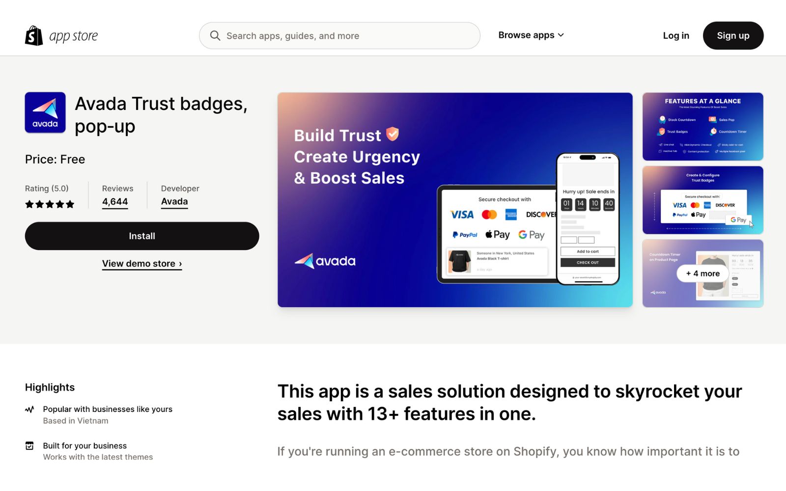 Avada Trust Badges, pop‑up